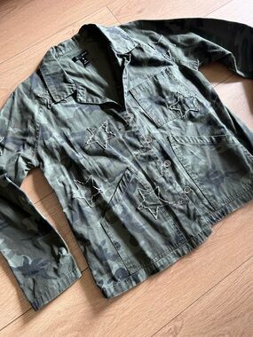 Aqua Olive Green Camo Utility Jacket with Star Patch Detail